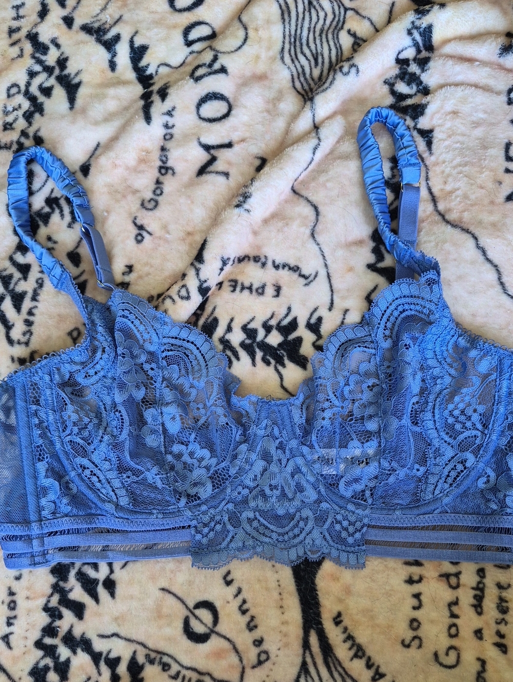 Guoeappa Size 34D Blue Lace Underwire Bra Sheer Mesh Adjustable Straps